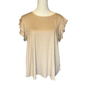 Women's Medium boutique tan/ khaki ruffle sleeve top